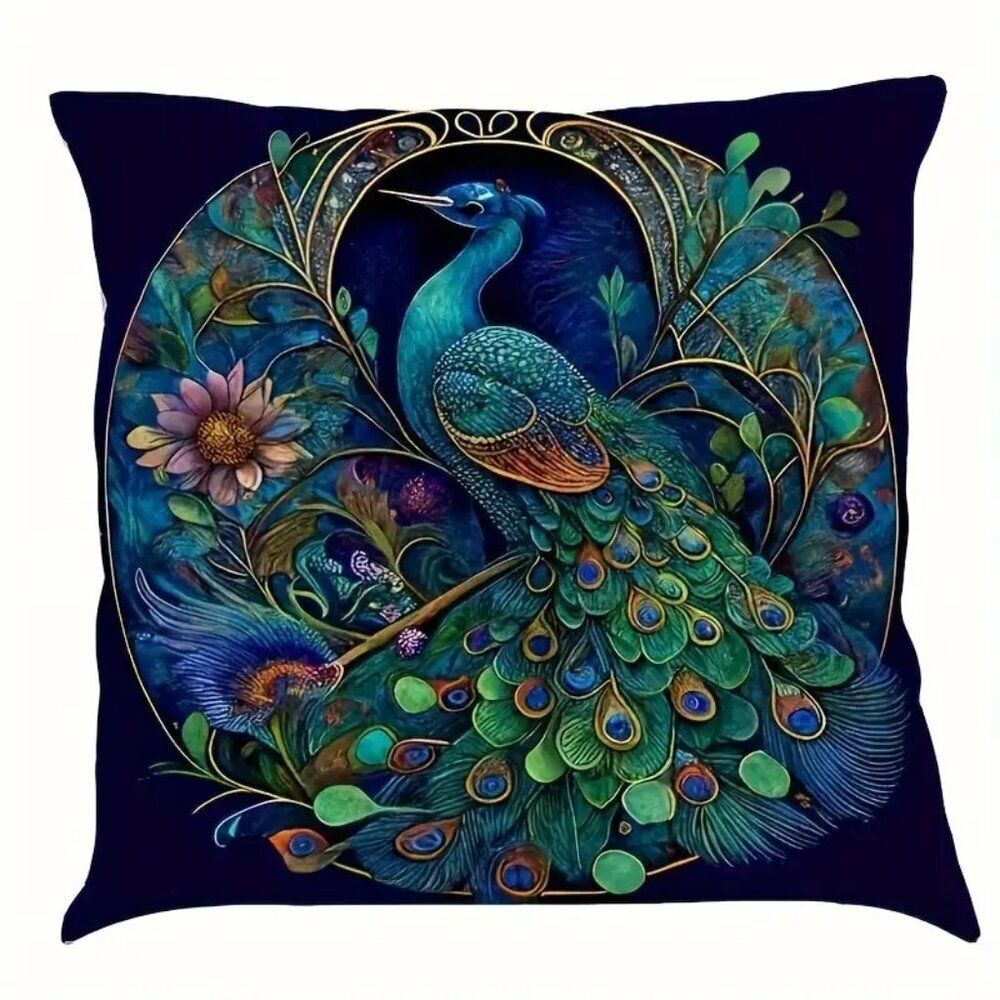 4-Pack Woven Peacock Throw Pillow Covers 18x18 Inch - Picture 2 of 5